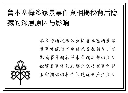 鲁本塞梅多家暴事件真相揭秘背后隐藏的深层原因与影响