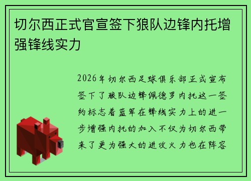 切尔西正式官宣签下狼队边锋内托增强锋线实力 切尔西正式官宣签下狼队边锋内托增强锋线实力